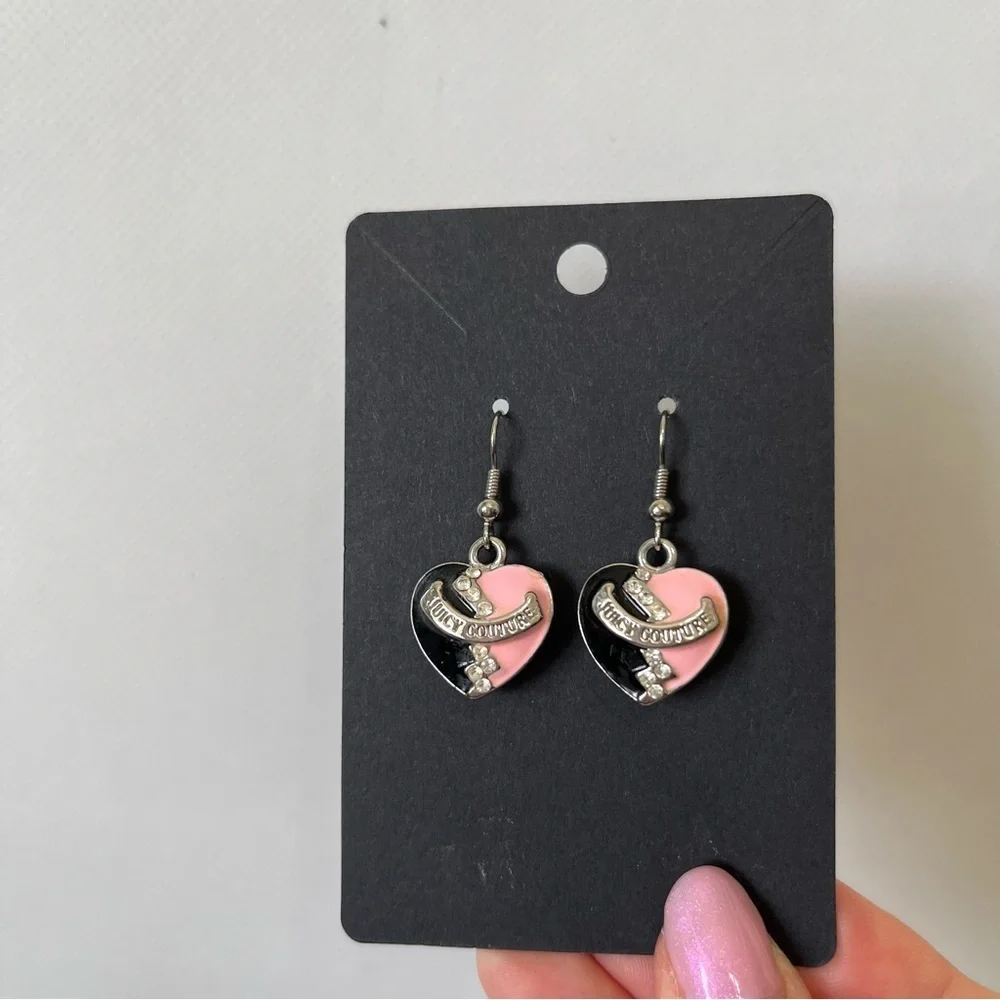 Vintage Juicy Couture Pink Black Hearts Earrings